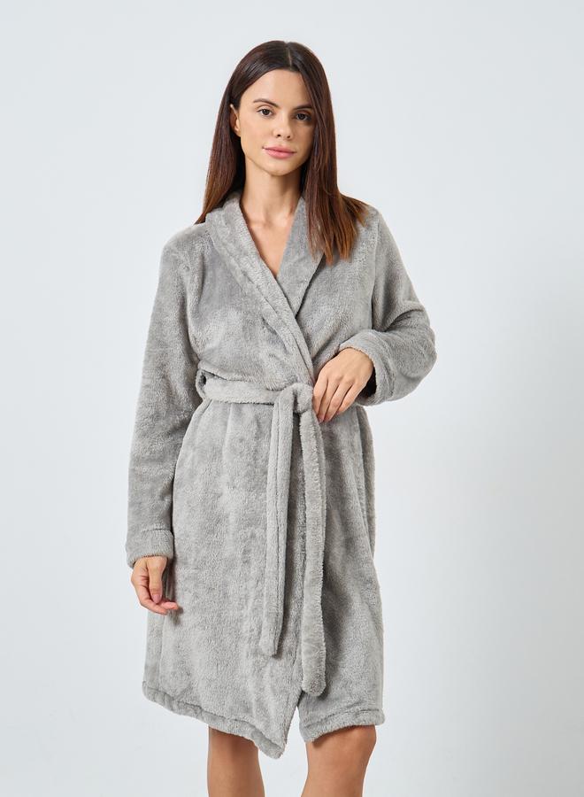 Styli Grey Shawl Collar Fleece Robe - Image 2