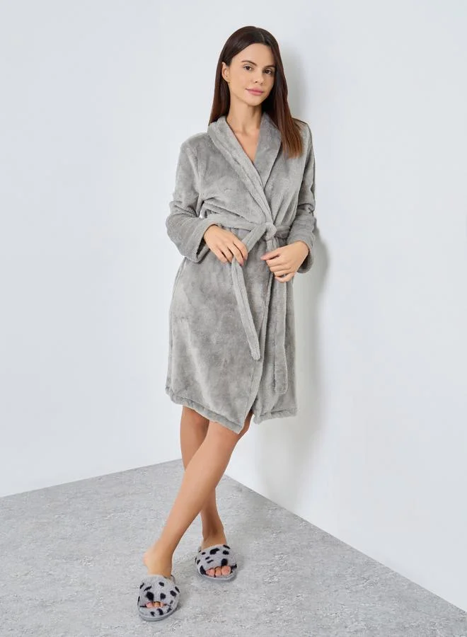 Styli Styli Grey Shawl Collar Fleece Robe