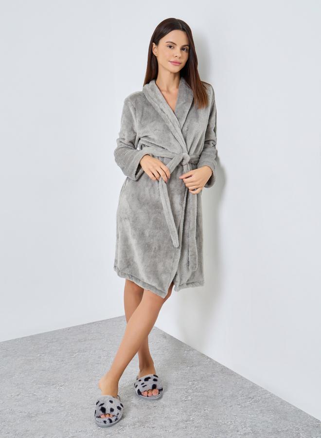 Styli Grey Shawl Collar Fleece Robe - Image 1