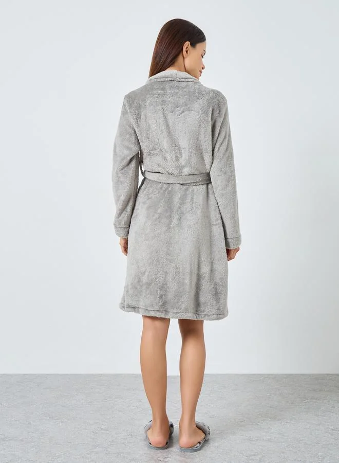 Styli Styli Grey Shawl Collar Fleece Robe