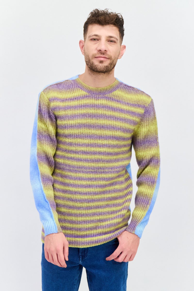 ESPRIT Men Crew Neck Long Sleeves Two-Tone Sweater, Blue Combo - Image 1