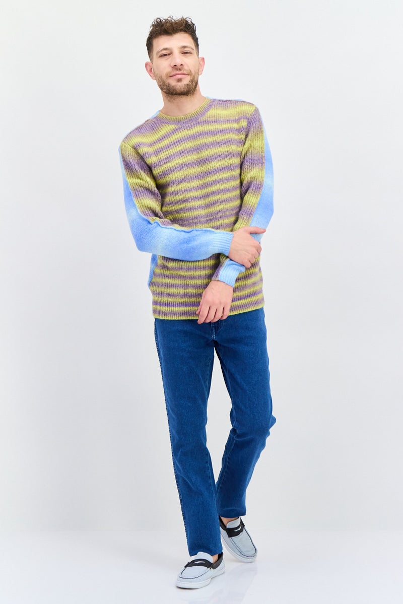 ESPRIT Men Crew Neck Long Sleeves Two-Tone Sweater, Blue Combo - Image 4