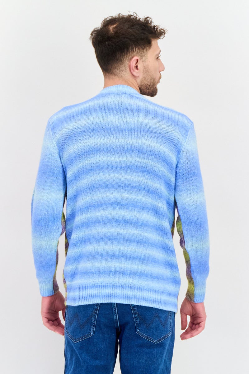 ESPRIT Men Crew Neck Long Sleeves Two-Tone Sweater, Blue Combo - Image 3