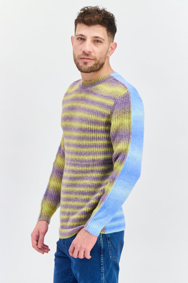 ESPRIT Men Crew Neck Long Sleeves Two-Tone Sweater, Blue Combo - Image 2