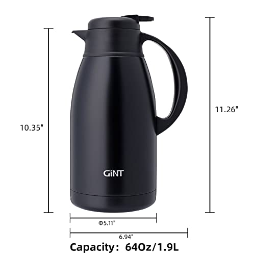GiNT Stainless Steel Thermal Coffee Carafe, Double Walled Vacuum Water and Beverage Dispenser, 12 Hour Heat Retention, 65 OZ /1.9 Liter Black - Image 2