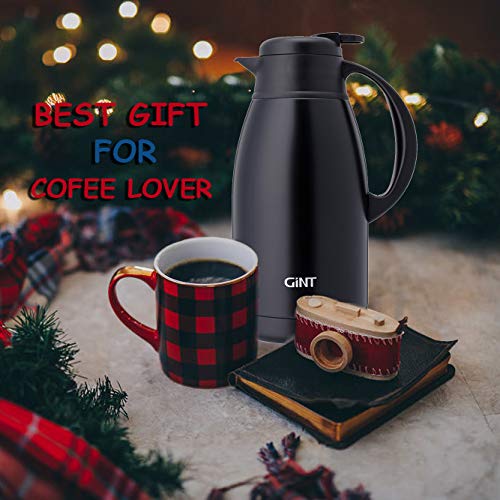 GiNT Stainless Steel Thermal Coffee Carafe, Double Walled Vacuum Water and Beverage Dispenser, 12 Hour Heat Retention, 65 OZ /1.9 Liter Black - Image 4