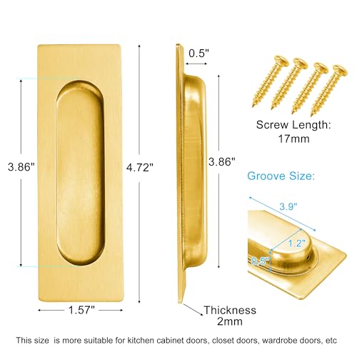 Malimali 472 Inch Recessed Finger Flush Pulls for Kitchen Cabinet Closet Sliding Cupboard Door Handle Brushed Gold Stainless Steel Rectangular Door Pulls Replacement Hardware 2 Pack - Image 3