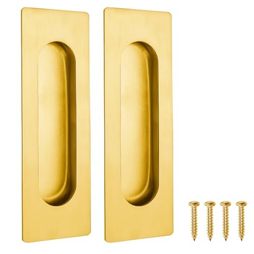Malimali 472 Inch Recessed Finger Flush Pulls for Kitchen Cabinet Closet Sliding Cupboard Door Handle Brushed Gold Stainless Steel Rectangular Door Pulls Replacement Hardware 2 Pack - Image 1
