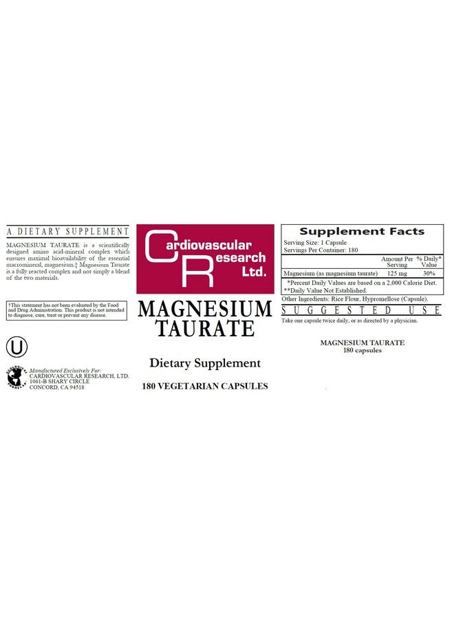 Cardiovascular Research Magnesium Taurate 125 mg New Tamper Resistant Ship Box 180 Count - Image 3