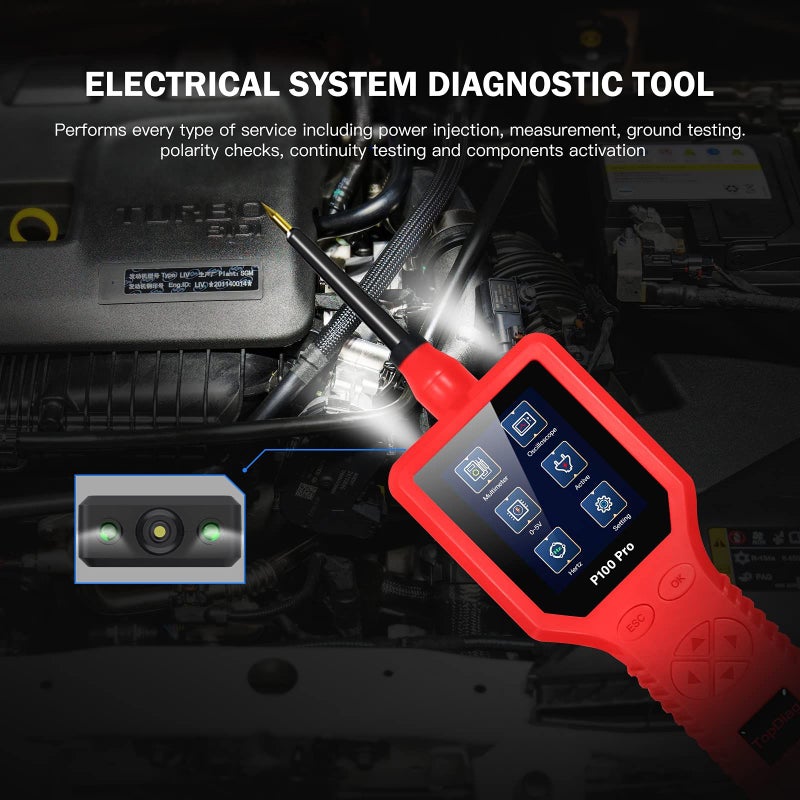 P100 Pro 9 30V Car Circuit Tester Diagnostic Tool 12V 24V Probe Kit Multimeter Digital Oscilloscope Red Parts Activation 0 5V Adjustable Power Supply Multiple Language - Image 5