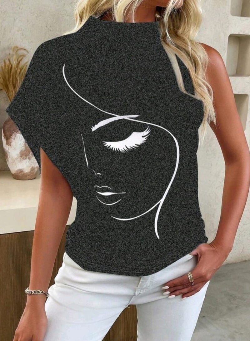 Shein SHEIN ChicEase Women Fashion Asymmetric Sleeve Knit T-Shirt  - Image 1