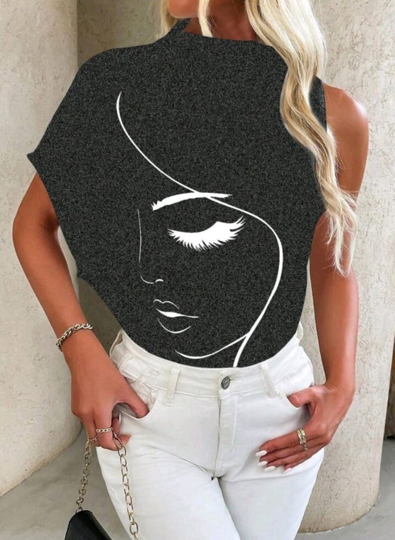 Shein SHEIN ChicEase Women Fashion Asymmetric Sleeve Knit T-Shirt  - Image 2