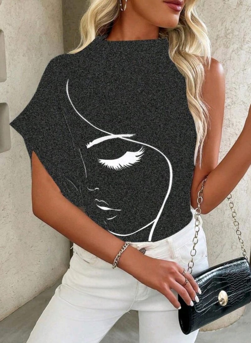 Shein SHEIN ChicEase Women Fashion Asymmetric Sleeve Knit T-Shirt  - Image 4