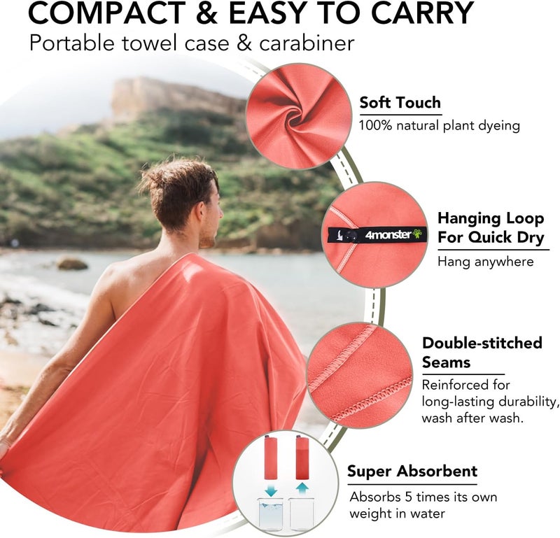 4Monster Camping Towels Super Absorbent, Fast Drying Microfiber Travel Towel, Quick Dry Ultra Soft Compact Gym Towel for Swimming Beach Hiking Yoga Travel Sports Backpack - Image 3
