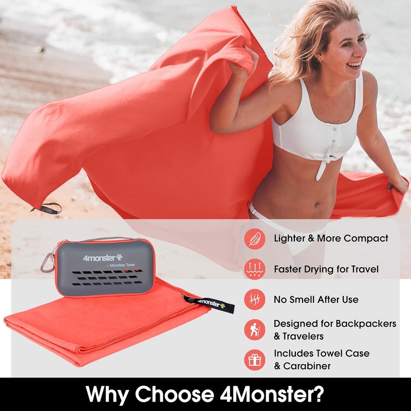 4Monster Camping Towels Super Absorbent, Fast Drying Microfiber Travel Towel, Quick Dry Ultra Soft Compact Gym Towel for Swimming Beach Hiking Yoga Travel Sports Backpack - Image 2