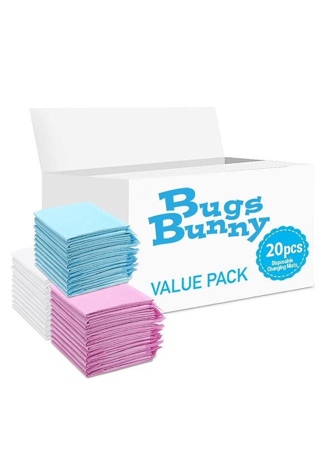 Bugs Bunny حصائر تغيير قابلة للتخلص منها، 20 قطعة، حصيرة ناعمة مقاومة للماء، حصيرة تغيير محمولة مقاومة للتسرب، وسادة تحتية مقاومة للتسرب للأمهات الجدد، وسادة حماية لطاولة المراتب - Image 1