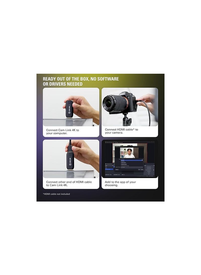 elgato Elgato Cam Link 4K, External Camera Capture Card, Stream and Record with DSLR, Camcorder, ActionCam as Webcam in 1080p60, 4K30 for Video Conferencing, Home Office, Gaming, on OBS, Zoom, Teams, PC/Mac  - Image 4