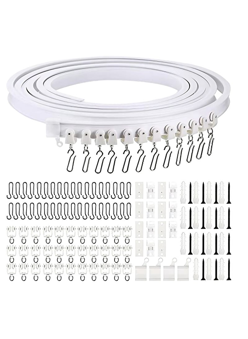 MarlaMall 5m Flexible Bendable Silent Curtain Track System - Complete Kit with 24 Rollers, 40 Hooks & Mounting Hardware - Easy Install Ceiling/Wall Rail for Bay Windows, RV & Room Dividers (White)  - Image 2