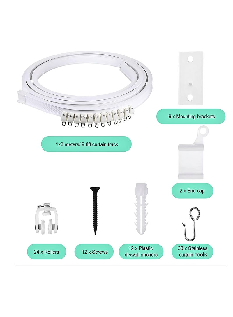 MarlaMall 5m Flexible Bendable Silent Curtain Track System - Complete Kit with 24 Rollers, 40 Hooks & Mounting Hardware - Easy Install Ceiling/Wall Rail for Bay Windows, RV & Room Dividers (White)  - Image 3