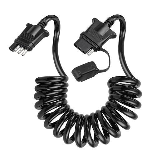 Oyviny 4 Pin Trailer Extension Coiled Cable 7.5FT, Vehicle Side and Trailer Side 4 Pin Trailer Wire Extension 18AWG Stretchable Trailer Light Extension Pure Copper Wires - Image 1