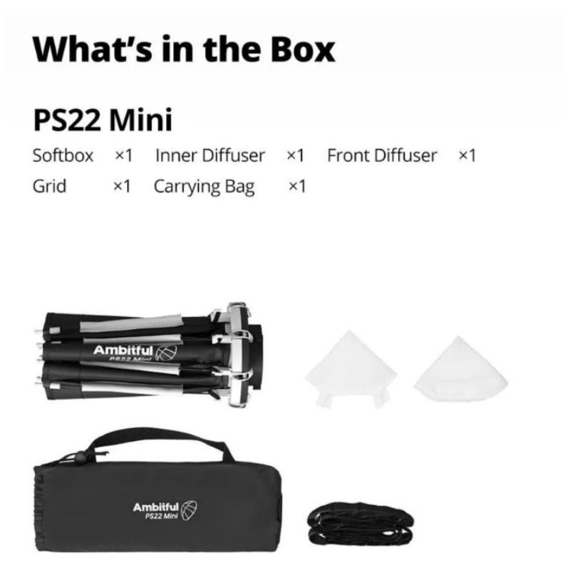 أمبيتيفول صندوق إضاءة ناعم Ambitful PS22 22cm Mini Octagon Softbox with Grid Bowens Mount for Nanlite Forza 60 LED - Image 3