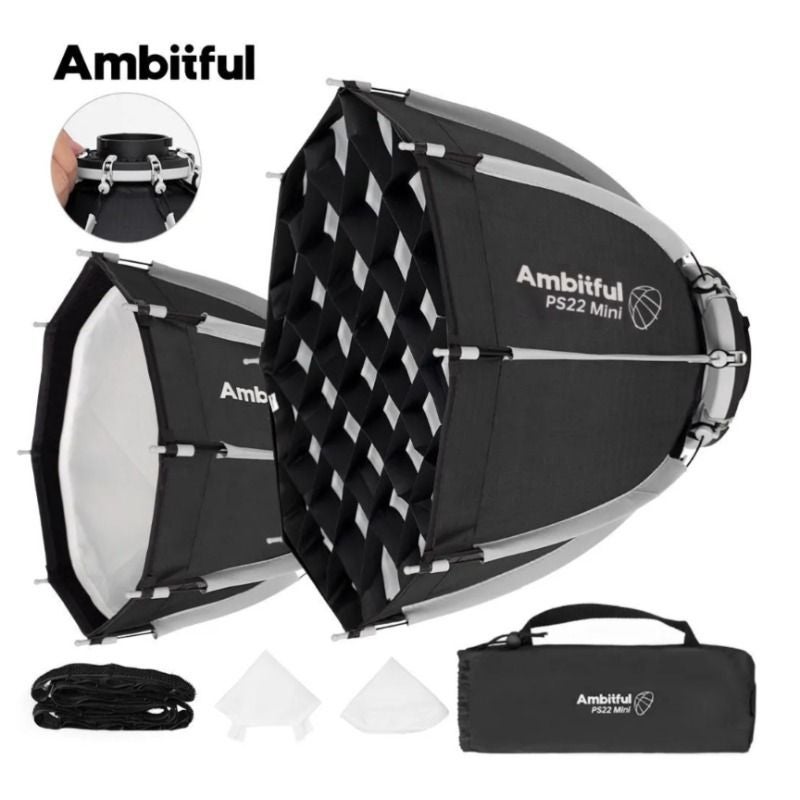 أمبيتيفول صندوق إضاءة ناعم Ambitful PS22 22cm Mini Octagon Softbox with Grid Bowens Mount for Nanlite Forza 60 LED - Image 2