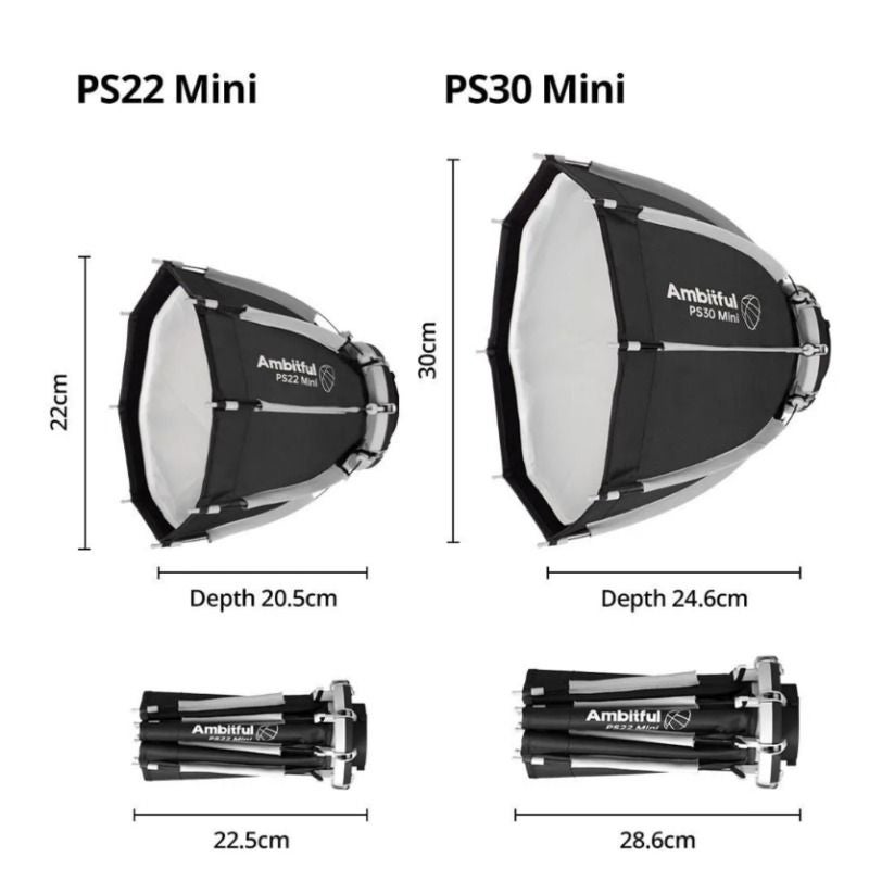 أمبيتيفول صندوق إضاءة ناعم Ambitful PS22 22cm Mini Octagon Softbox with Grid Bowens Mount for Nanlite Forza 60 LED - Image 4