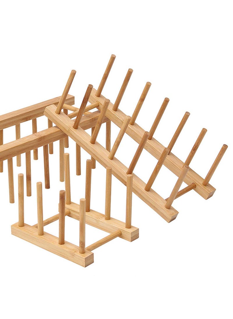 Teensery - Teensery Bamboo Wood Dish Rack Detachable Plate Pot Cup Lid Drying Storage Holder Stand for Home Kitchen Cabinet (7 Slots) - Image 1