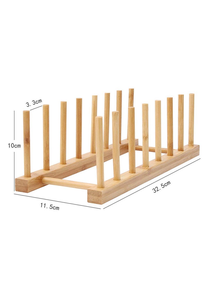 Teensery - Teensery Bamboo Wood Dish Rack Detachable Plate Pot Cup Lid Drying Storage Holder Stand for Home Kitchen Cabinet (7 Slots) - Image 1