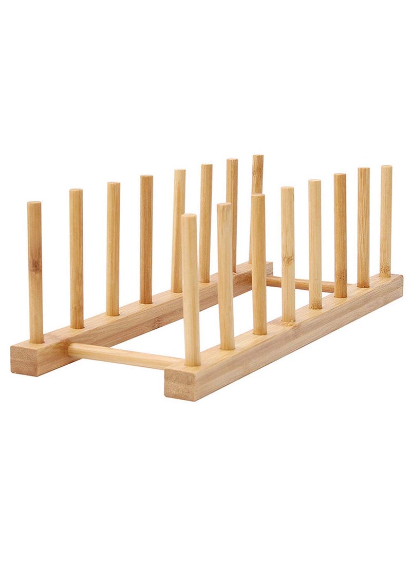 Teensery - Teensery Bamboo Wood Dish Rack Detachable Plate Pot Cup Lid Drying Storage Holder Stand for Home Kitchen Cabinet (7 Slots) - Image 1