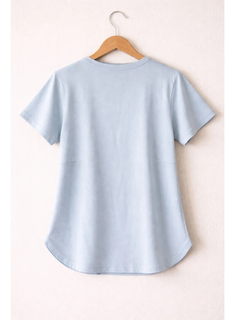 Victor And Jane  Girls St. Tropez France Graphic Embellished T-Shirt (Light Blue- relaxed Fit) for Women | Best Price UAE