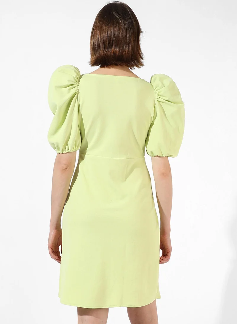 PINACOLADA  Women's Lime Green Puff-Sleeved Wrap Dress for Women | Best Price UAE