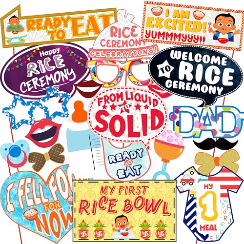 WOBBOX Annaprashan Photo Booth Party Props Rice Ceremony White & Blue Colour, Annaprashan Party Decoration (22 Pcs) - Image 1