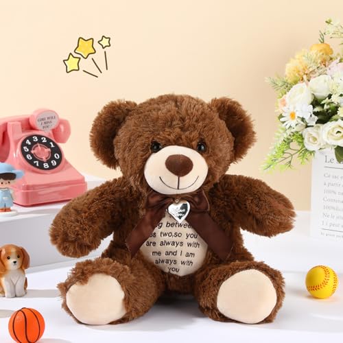 Silipull 12 Inch Bear Stuffed Animals with Voice Recorder Photo Pendant Set 30 Seconds Voice Sound Recorder Module Soft Plush Remembrance Bear with Zipper Memorial Gifts for Boys GirlsDark Brown - Image 5