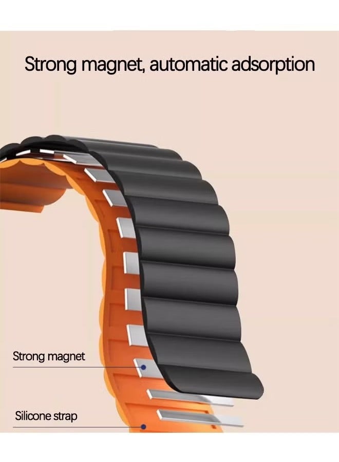 Huawei Band 9/8 Silicone Watch Bands Strap - TPU Waterproof Silicone Integrated Magnetic Watch Band Strap for Men Women Sports Watch Strap (Black&orange color) - Image 2