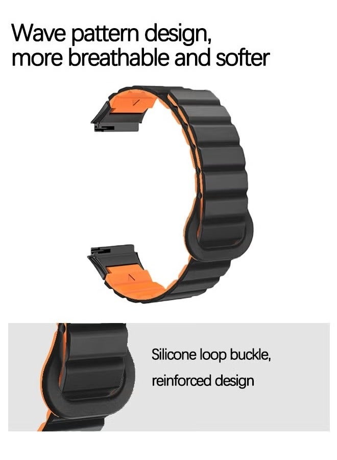 Huawei Band 9/8 Silicone Watch Bands Strap - TPU Waterproof Silicone Integrated Magnetic Watch Band Strap for Men Women Sports Watch Strap (Black&orange color) - Image 3