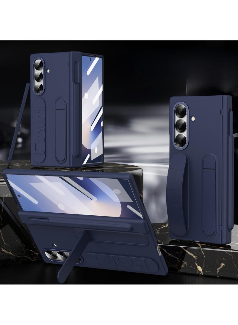 general Silicone Case Compatible with Samsung Galaxy Z Fold 7 Cover with Screen Front Film and Foldable Bracket, Anti Shock and Anti Fall Cover with Wristband/Pen Slot and Pen