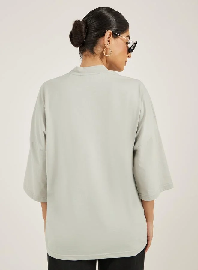 Styli Styli Slogan Printed High Neck Oversized T-Shirt
