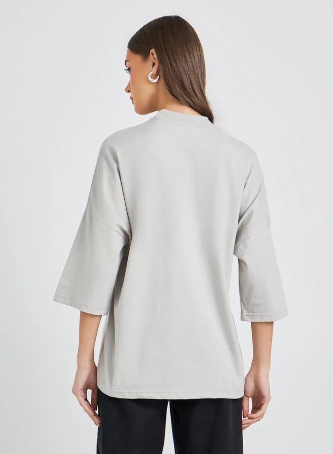 Styli Styli Slogan Printed High Neck Oversized T-Shirt