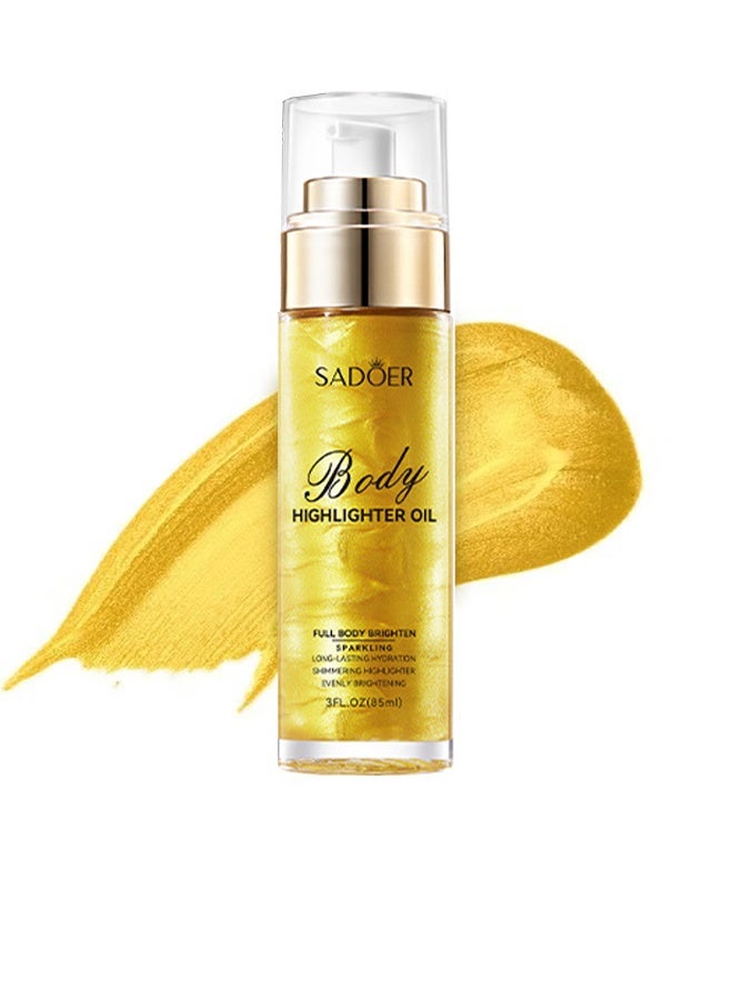 SADOER Highlighter Oil-Shimmer Body Oil Bronze Gold Bronze Face Brighten Glow Pearl Highlighter Illuminator body Makeup Shine Glitter Gold Liquid Taning(#02) - Image 1