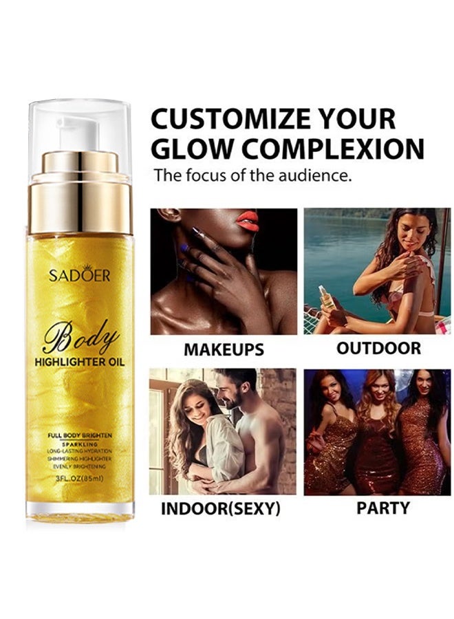 SADOER Highlighter Oil-Shimmer Body Oil Bronze Gold Bronze Face Brighten Glow Pearl Highlighter Illuminator body Makeup Shine Glitter Gold Liquid Taning(#02) - Image 2