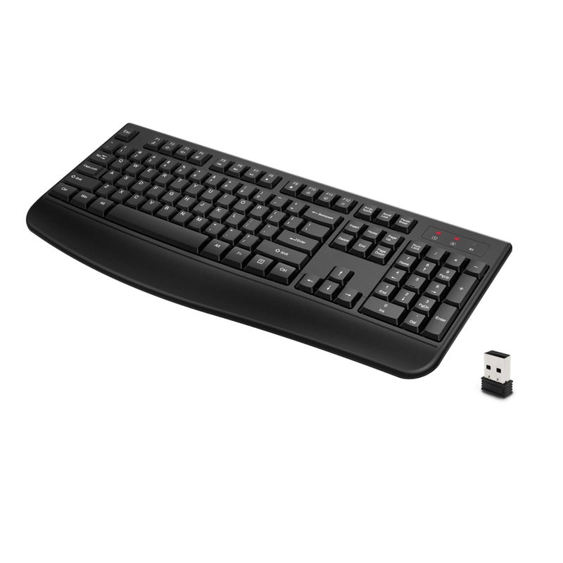 QUASIO Wireless Keyboard, 2.4G Full-Sized Ergonomic Wireless Computer Keyboard with Wrist Rest for Windows, Mac OS Laptop/PC/Desktop/Notebook(Black) - Image 1