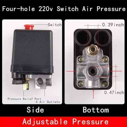 Wadoy Central Pneumatic Air Compressor Pressure Switch Control Valve Upgraded Replacement for Parts 90-120 PSI 240V 4-Way Air Compressor Pressure Switch - Image 3
