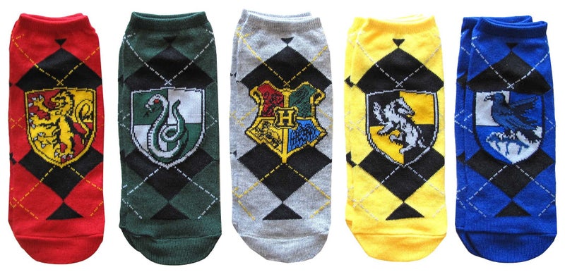 Hyp Harry Potter House Crests Argyle Pattern Juniors/Womens 5 Pack Ankle Socks - Image 1