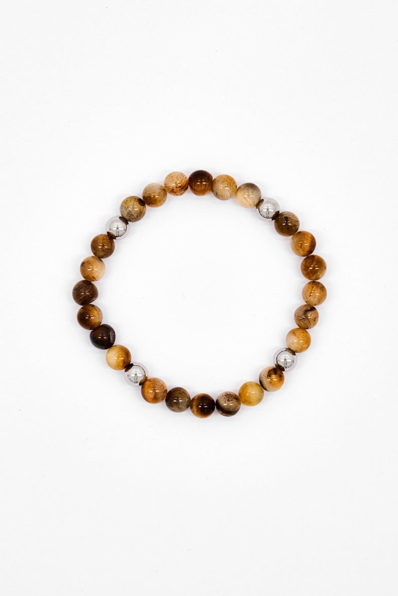 Steeltime Men Stainless Steel And Tiger Eye Beaded Stretch Bracelet, Brown - Image 4