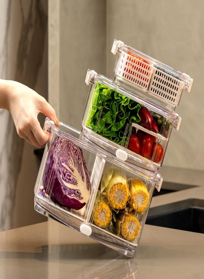 Felli Duo Fresh Produce Saver for Fridge, Fruit Vegetable Container with Vent & Drainage in Bottom for Wash, Colander Strainer Storage Bin for Refrigerator, Berry Lettuce Keeper - Image 2