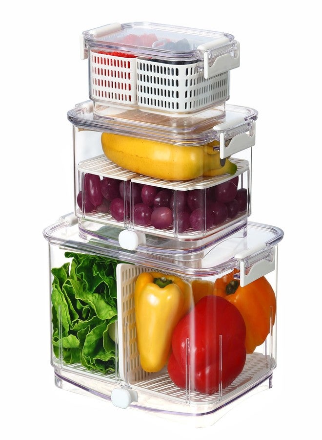 Felli Duo Fresh Produce Saver for Fridge, Fruit Vegetable Container with Vent & Drainage in Bottom for Wash, Colander Strainer Storage Bin for Refrigerator, Berry Lettuce Keeper - Image 1