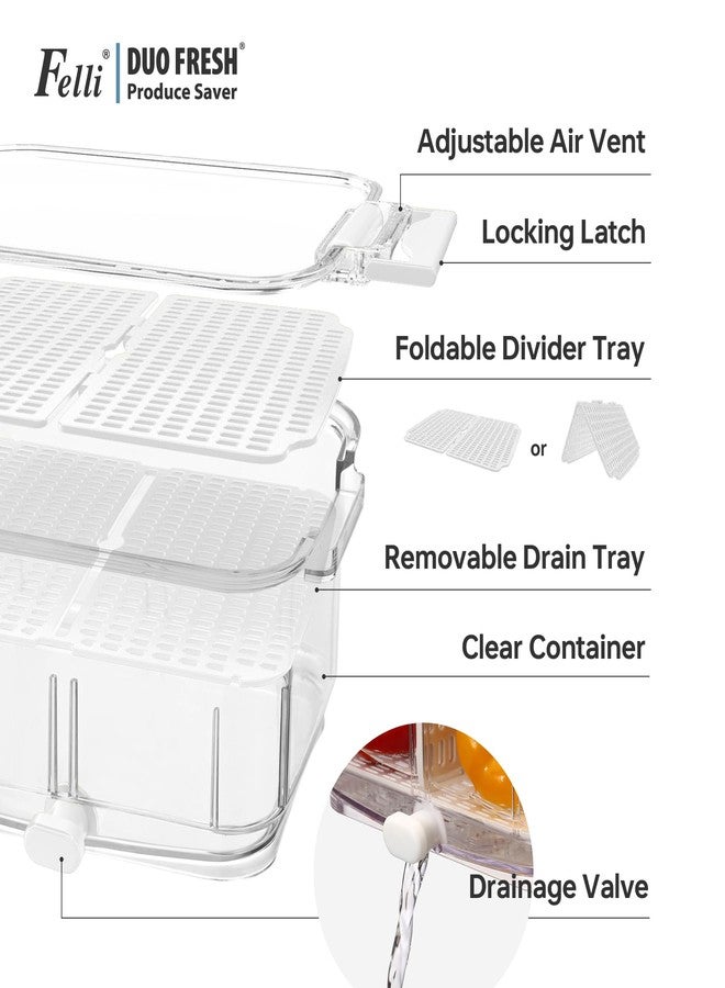 Felli Duo Fresh Produce Saver for Fridge, Fruit Vegetable Container with Vent & Drainage in Bottom for Wash, Colander Strainer Storage Bin for Refrigerator, Berry Lettuce Keeper - Image 3