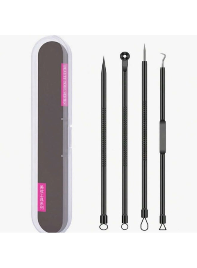طقم أدوات إزالة الرؤوس السوداء وحب الشباب 4 قطع - مجموعة إبر تنظيف مسام الوجه الاحترافية