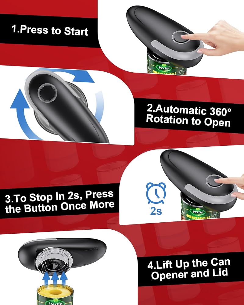 Ankuwa One Touch Electric Can Opener Fits All Can Sizes, Electric Can Openers for Kitchen Food Safe with Smooth Edge, Kitchen Gadgets Battery Operated Can Openers for Seniors, Arthritis and Chef - Image 5